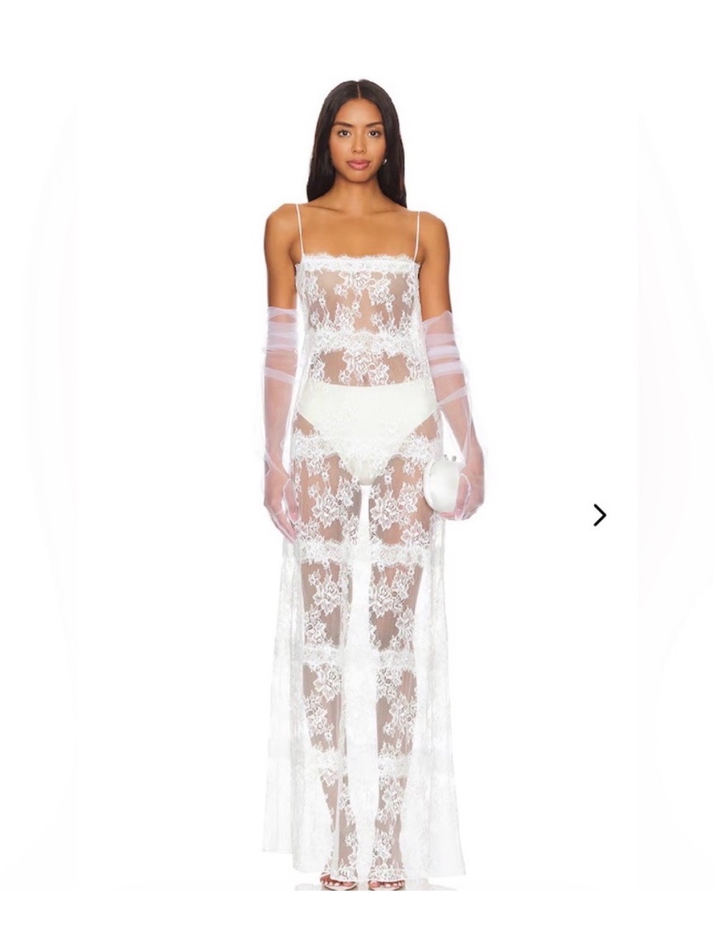 Lovers + Friends White Sheer Floral Lace Maxi Slip with Matching Gloves